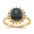 14k 7.5mm Black Freshwater Cultured Pearl and 1/4 carat AAA Diamond Halo Ring