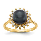 14k 7.5mm Black Freshwater Cultured Pearl and 1/4 carat AAA Diamond Halo Ring