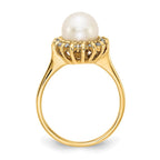 14k 7.5mm White Freshwater Cultured Pearl and 1/4 carat VS Diamond Halo Ring
