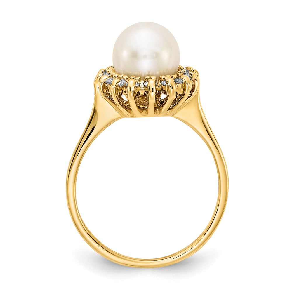 14k 7.5mm White Freshwater Cultured Pearl and 1/4 carat VS Diamond Halo Ring