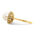 14k 7.5mm White Freshwater Cultured Pearl and 1/4 carat A Diamond Halo Ring