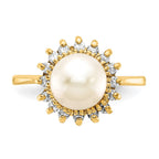 14k 7.5mm White Freshwater Cultured Pearl and 1/4 carat A Diamond Halo Ring