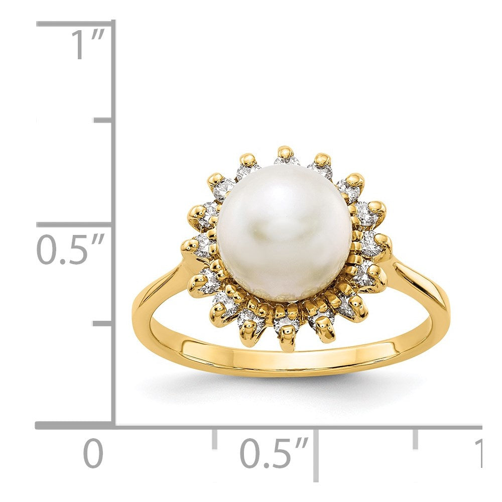 14k 7.5mm White Freshwater Cultured Pearl and 1/4 carat VS Diamond Halo Ring