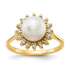 14k 7.5mm White Freshwater Cultured Pearl and 1/4 carat VS Diamond Halo Ring