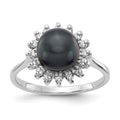 14k White Gold 7.5mm Black Freshwater Cultured Pearl and 1/4 carat VS Diamond Halo Ring