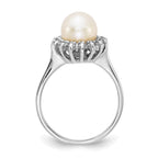 14k White Gold 7.5mm White Freshwater Cultured Pearl and 1/4 carat AA Diamond Halo Ring