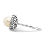 14k White Gold 7.5mm White Freshwater Cultured Pearl and 1/4 carat A Diamond Halo Ring