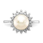 14k White Gold 7.5mm White Freshwater Cultured Pearl and 1/4 carat A Diamond Halo Ring
