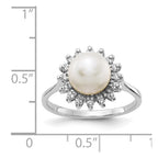 14k White Gold 7.5mm White Freshwater Cultured Pearl and 1/4 carat AAA Diamond Halo Ring