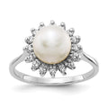 14k White Gold 7.5mm White Freshwater Cultured Pearl and 1/4 carat VS Diamond Halo Ring