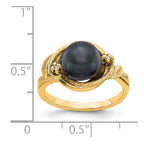14k 7.5mm Black Freshwater Cultured Pearl and AA Diamond Swirl Ring