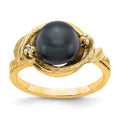 14k 7.5mm Black Freshwater Cultured Pearl and AAA Diamond Swirl Ring