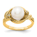 14k 7.5mm White Freshwater Cultured Pearl and A Diamond Swirl Ring
