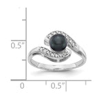 14k White Gold 5.5mm Black Freshwater Cultured Pearl and 1/20 carat VS Diamond Bypass Ring