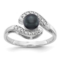 14k White Gold 5.5mm Black Freshwater Cultured Pearl and 1/20 carat AAA Diamond Bypass Ring