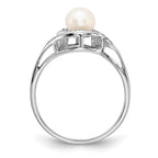 14k White Gold 5.5mm White Freshwater Cultured Pearl and 1/20 carat AA Diamond Bypass Ring