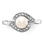14k White Gold 5.5mm White Freshwater Cultured Pearl and 1/20 carat VS Diamond Bypass Ring