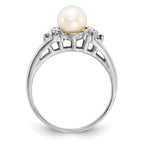 14k White Gold 6mm White Freshwater Cultured Pearl and 1/10 carat AAA Diamond Ring