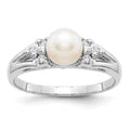 14k White Gold 6mm White Freshwater Cultured Pearl and 1/10 carat AAA Diamond Ring
