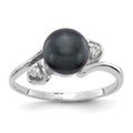 14k White Gold 7mm Black Freshwater Cultured Pearl and 1/20 carat AAA Diamond Ring