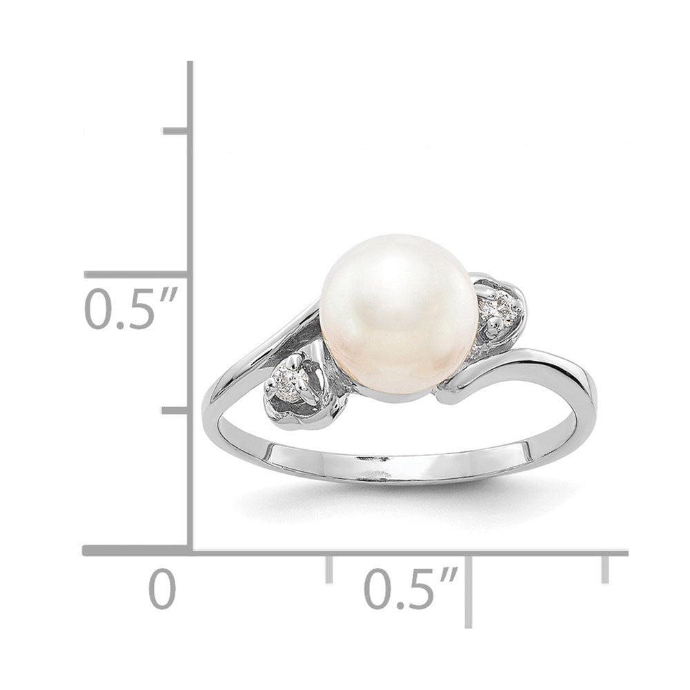 14k White Gold 7mm White Freshwater Cultured Pearl and 1/20 carat AA Diamond Ring