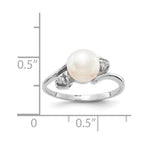 14k White Gold 7mm White Freshwater Cultured Pearl and 1/20 carat A Diamond Ring