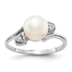 14k White Gold 7mm White Freshwater Cultured Pearl and 1/20 carat AA Diamond Ring