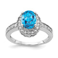 14k White Gold 8x6mm Oval Blue Topaz and 1/3 carat AA Diamond Halo Ring