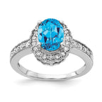 14k White Gold 8x6mm Oval Blue Topaz and 1/3 carat AA Diamond Halo Ring
