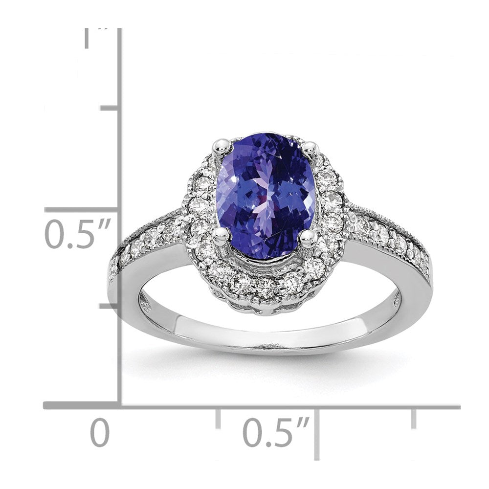 14k White Gold 8x6mm Oval Tanzanite and 1/4 carat A Diamond Halo Ring