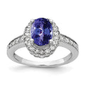 14k White Gold 8x6mm Oval Tanzanite and 1/4 carat AAA Diamond Halo Ring