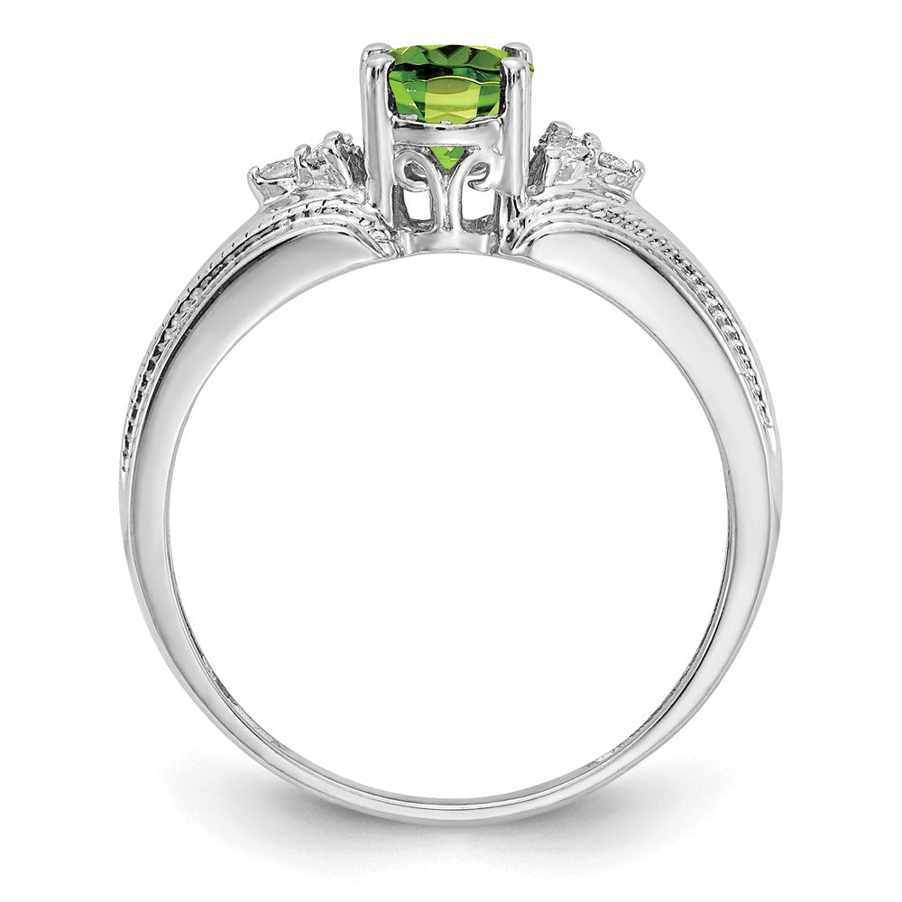 14k White Gold 7x5mm Oval Peridot and 1/15 carat AA Diamond Ring