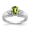 14k White Gold 7x5mm Oval Peridot and 1/15 carat AA Diamond Ring