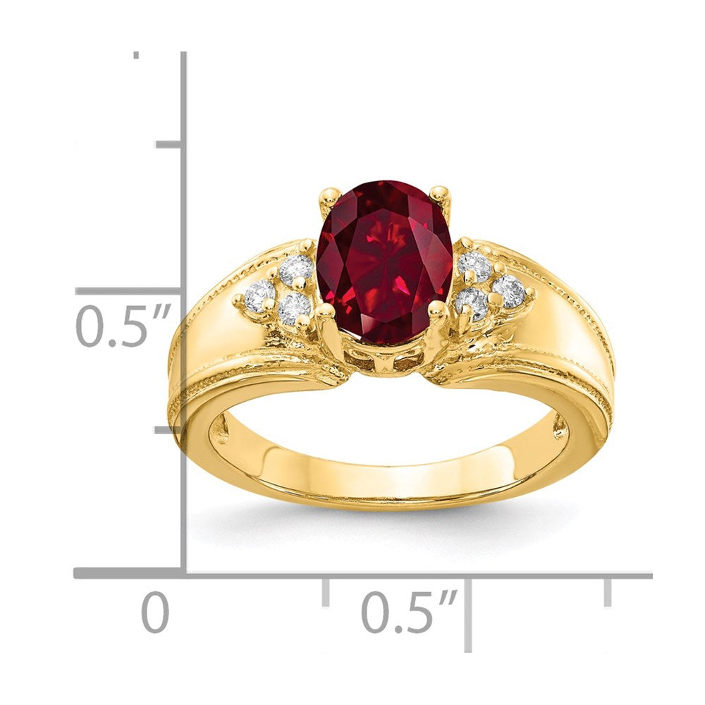 14k 8x6mm Oval Lab-Created Ruby and 1/10 carat AA Diamond Ring