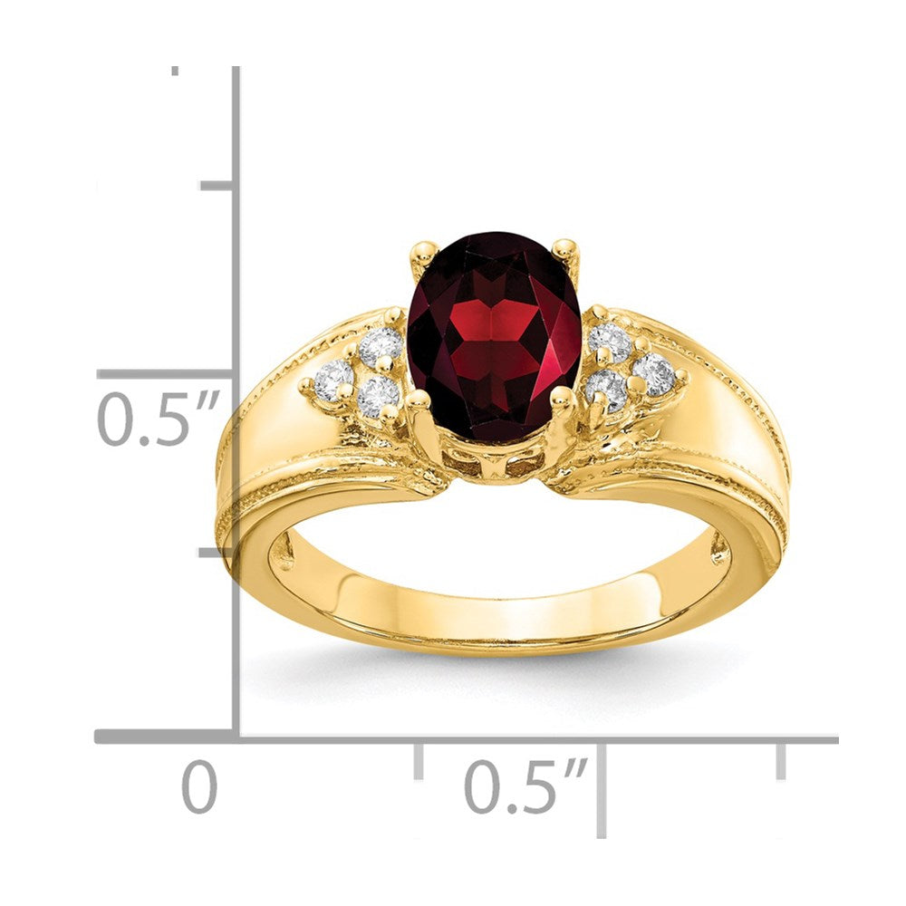14k 8x6mm Oval Garnet and 1/10 carat AA Diamond Ring