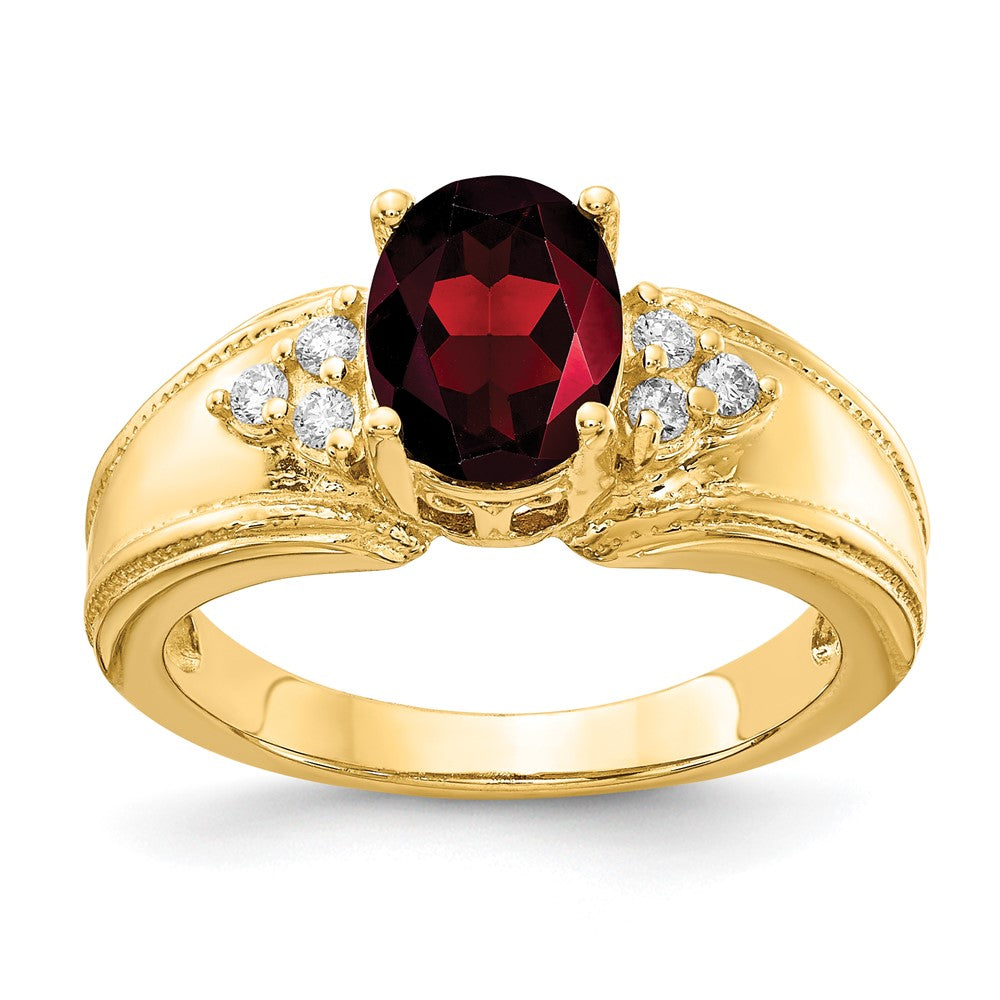 14k 8x6mm Oval Garnet and 1/10 carat AA Diamond Ring