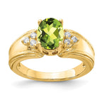 14k 8x6mm Oval Peridot and 1/10 carat AA Diamond Ring