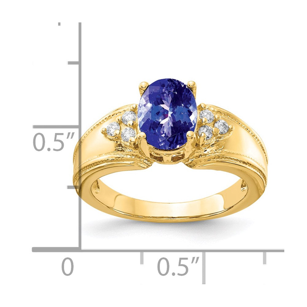 14k 8x6mm Oval Tanzanite and 1/10 carat AA Diamond Ring