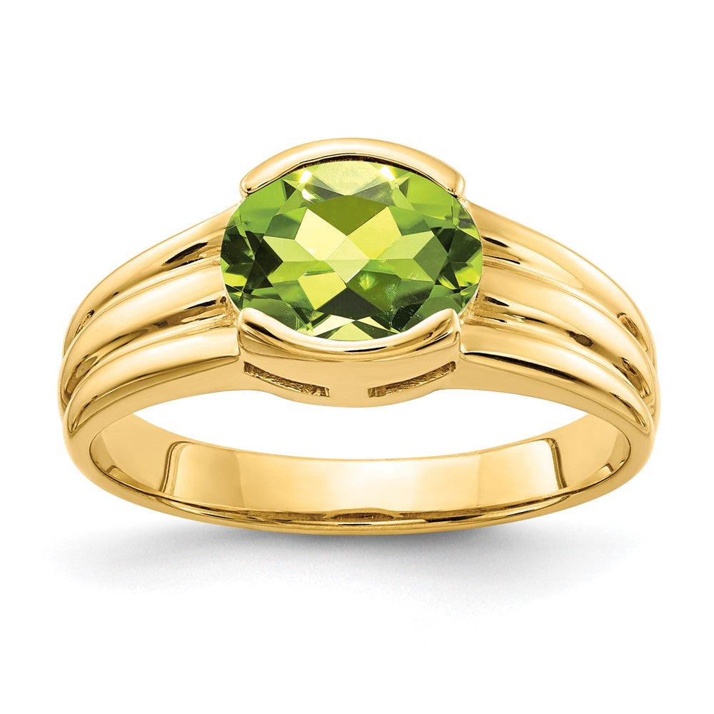 14k 8x6mm Oval Peridot East-West Ring