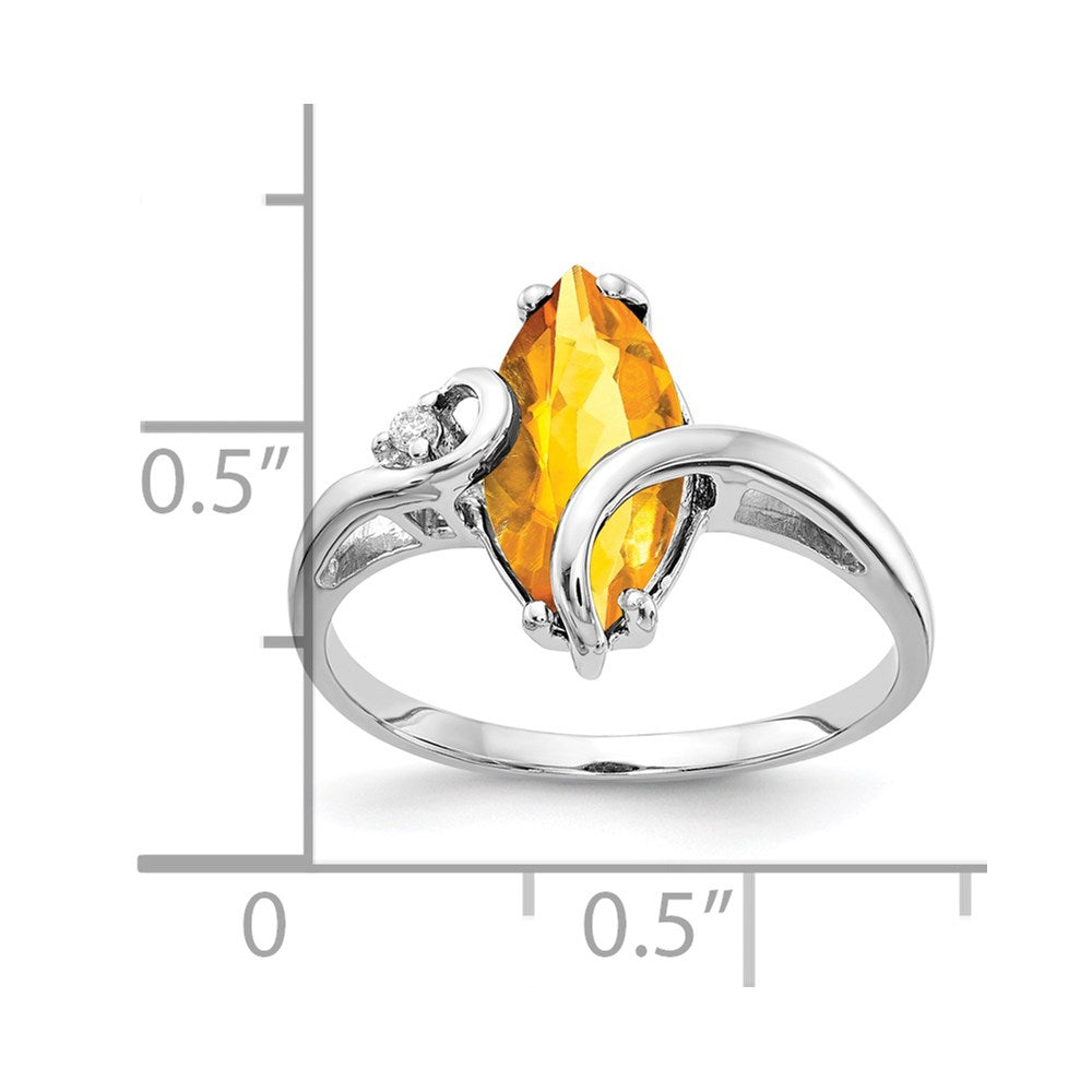 14k White Gold 12x6mm Marquise Citrine and AA Diamond Ring