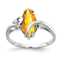 14k White Gold 12x6mm Marquise Citrine and AA Diamond Ring