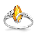 14k White Gold 12x6mm Marquise Citrine and AA Diamond Ring
