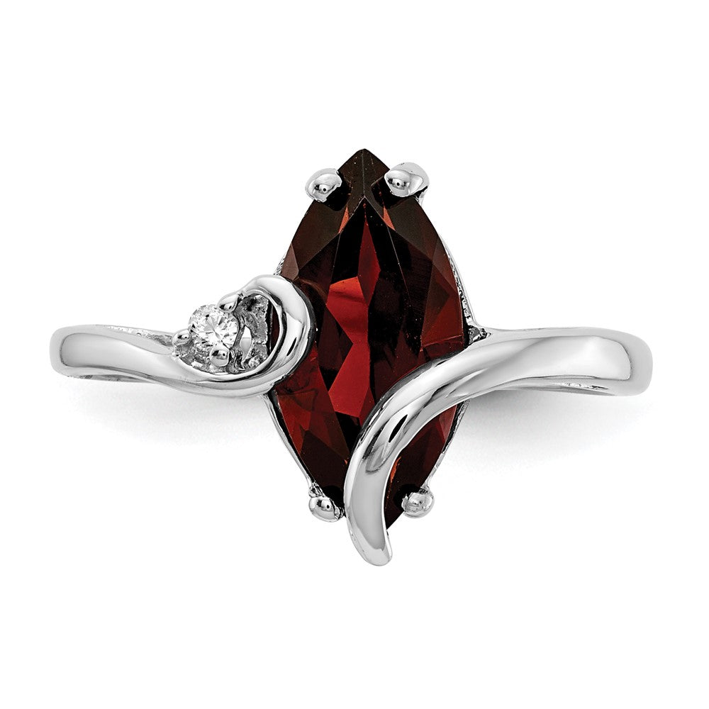 14k White Gold 12x6mm Marquise Garnet and AA Diamond Ring