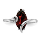 14k White Gold 12x6mm Marquise Garnet and A Diamond Ring