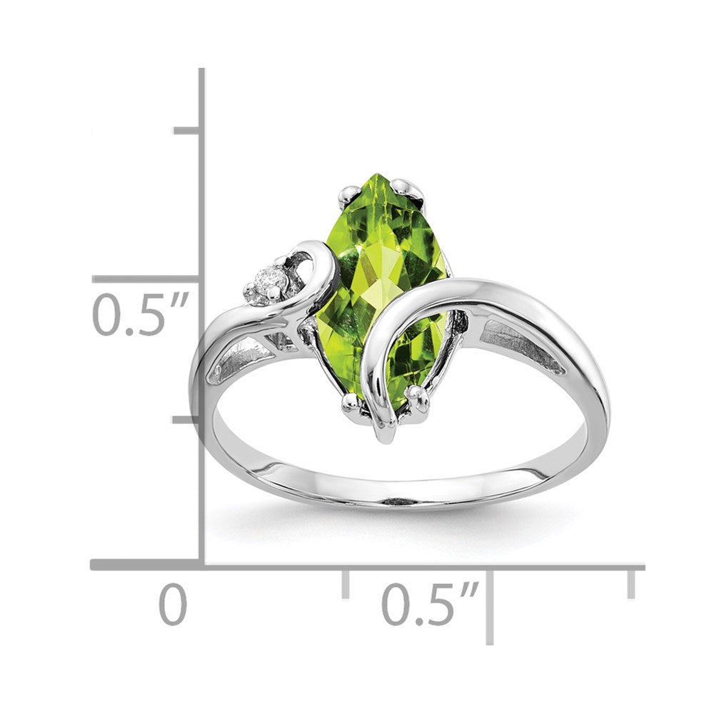 14k White Gold 12x6mm Marquise Peridot and A Diamond Ring