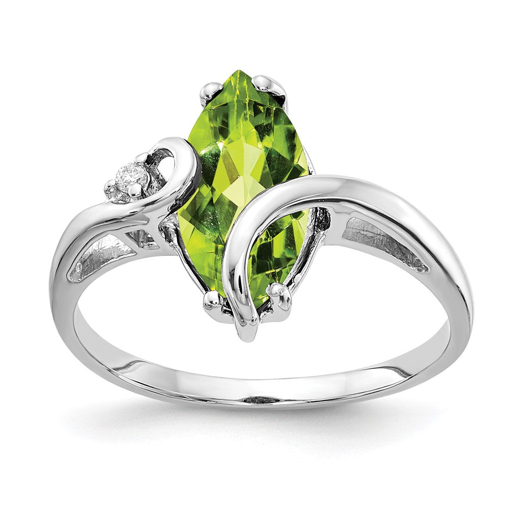 14k White Gold 12x6mm Marquise Peridot and AAA Diamond Ring