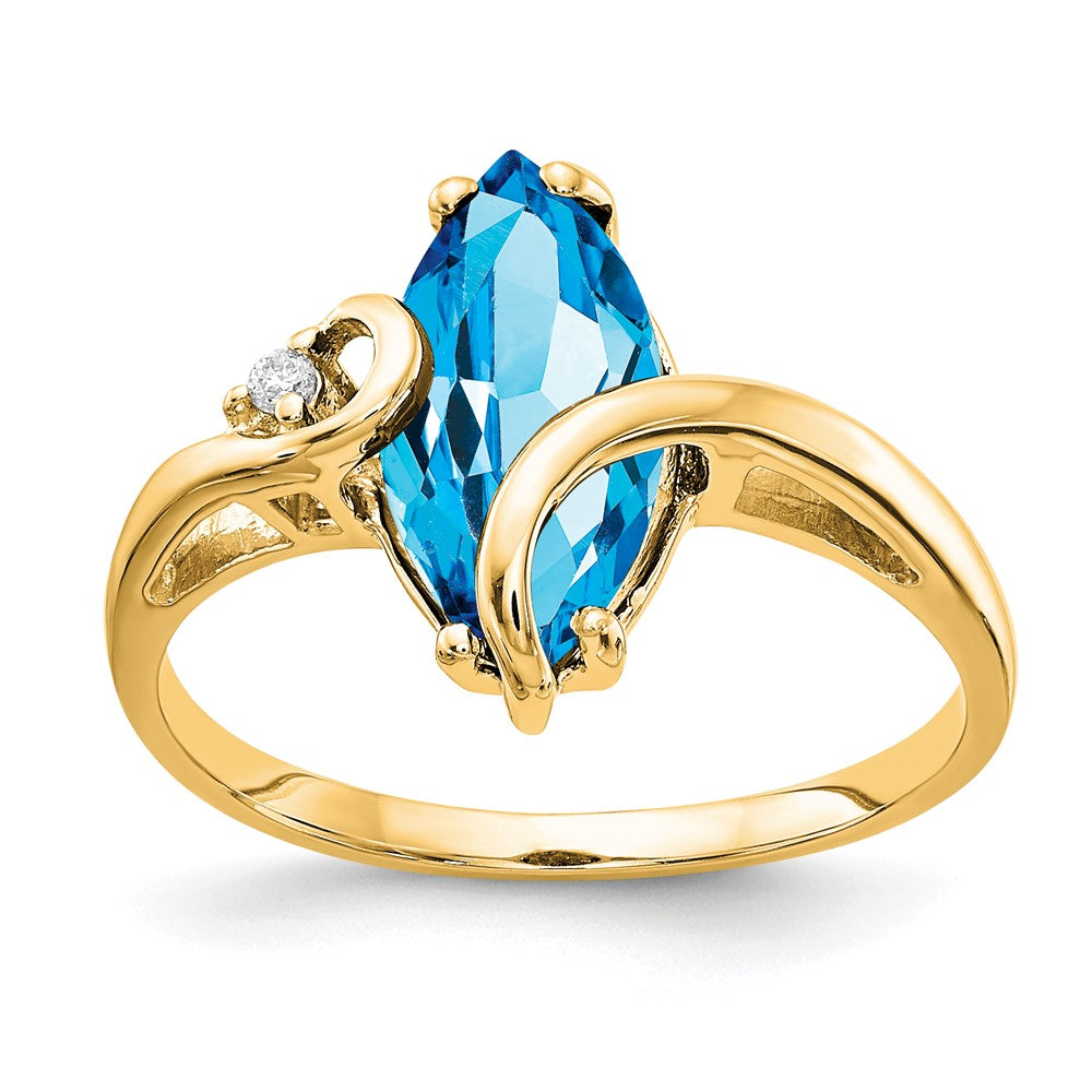 14ky 12x6mm Marquise Blue Topaz AA Diamond ring