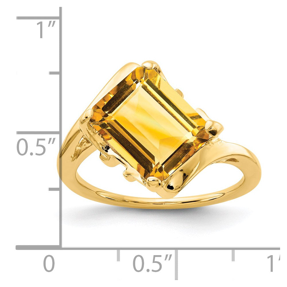 14k 10x8mm Emerald-cut Citrine Ring