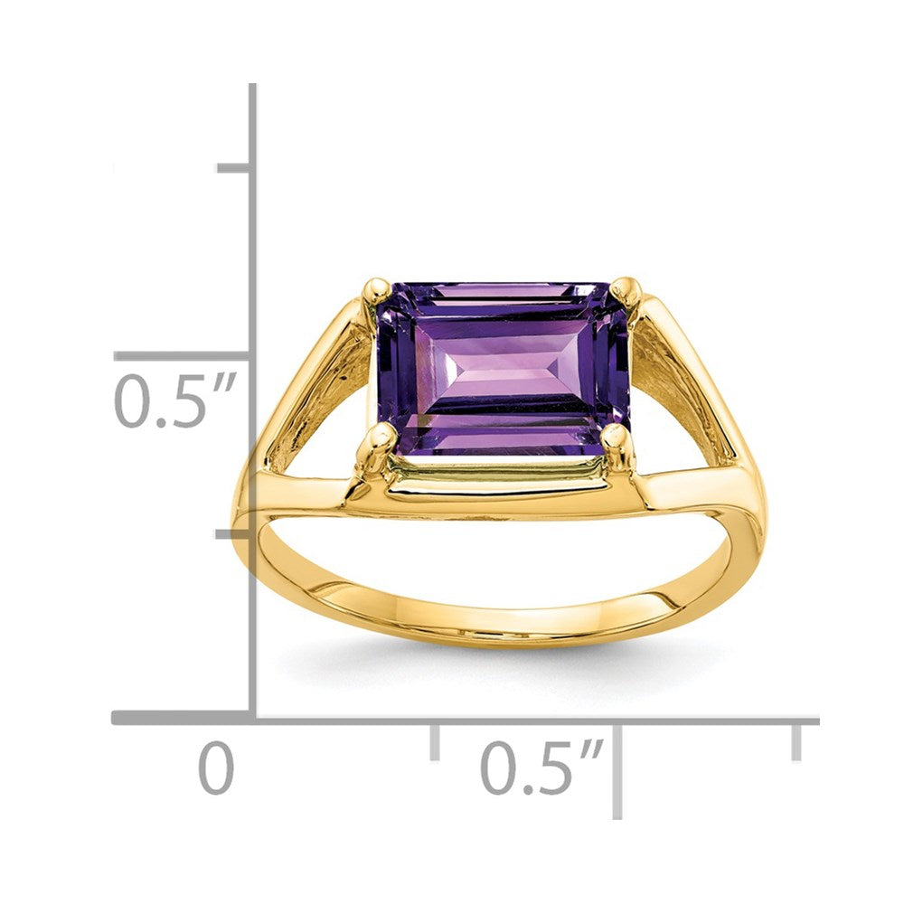14k 9x7mm Emerald-cut Amethyst East-West Ring