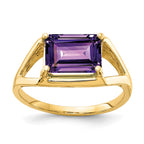 14k 9x7mm Emerald-cut Amethyst East-West Ring